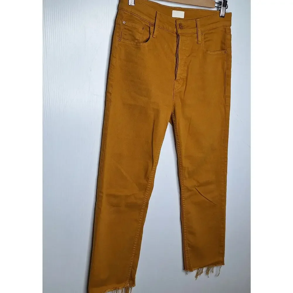 Mother Jeans Tomcat Ankle Fray Denim Buckthorn Mustard 27 (28 